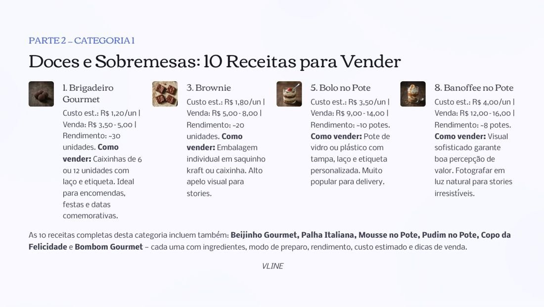 Página do ebook com doces para vender