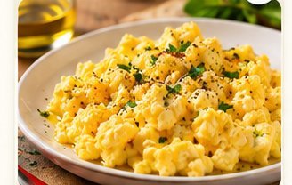 Ovos mexidos clássicos com fio de azeite
